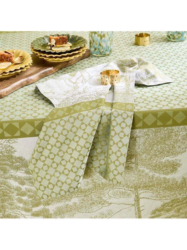 Serviette de table 55x55 en coton vert avec finition coins capuchons