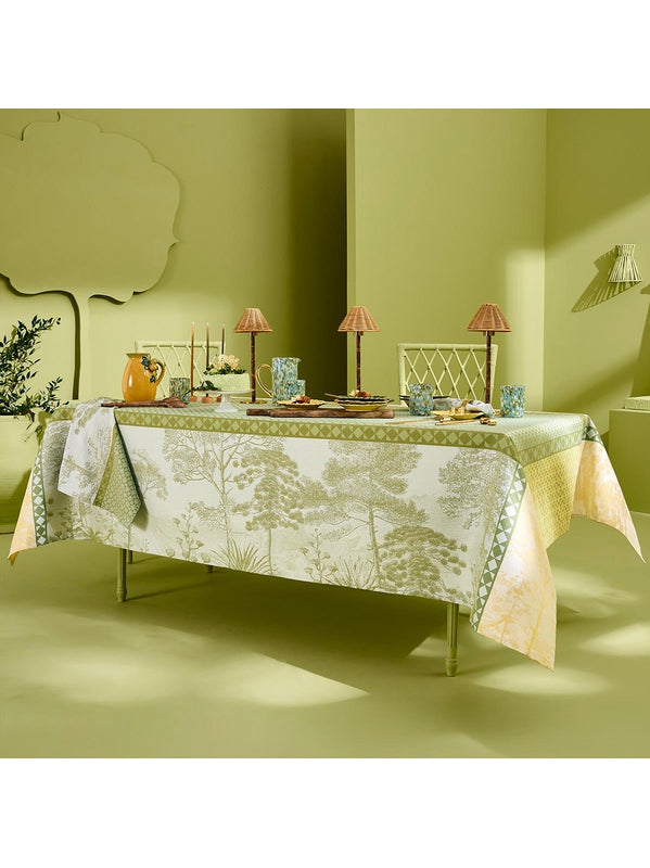 Serviette de table 55x55 en coton vert avec finition coins capuchons