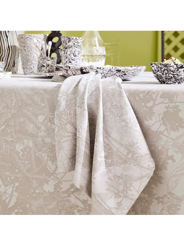 Serviette de table 55x55 en coton beige chanvre motif Mille Esprit Jardins