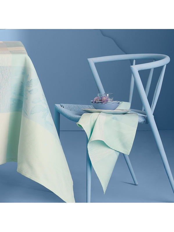 Serviette de table 55x55 en coton bleu aqua motif Mille Iris d'eau