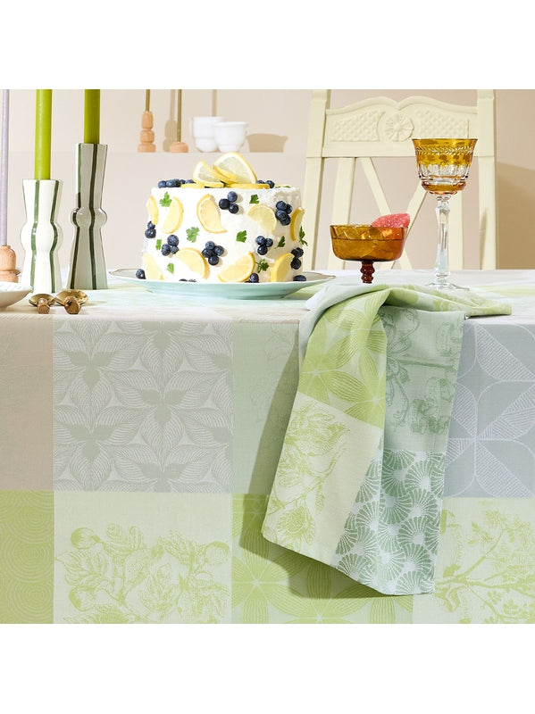 Serviette de table Mille Parfums Verde 55x55 en coton vert, finition ourlets soignes