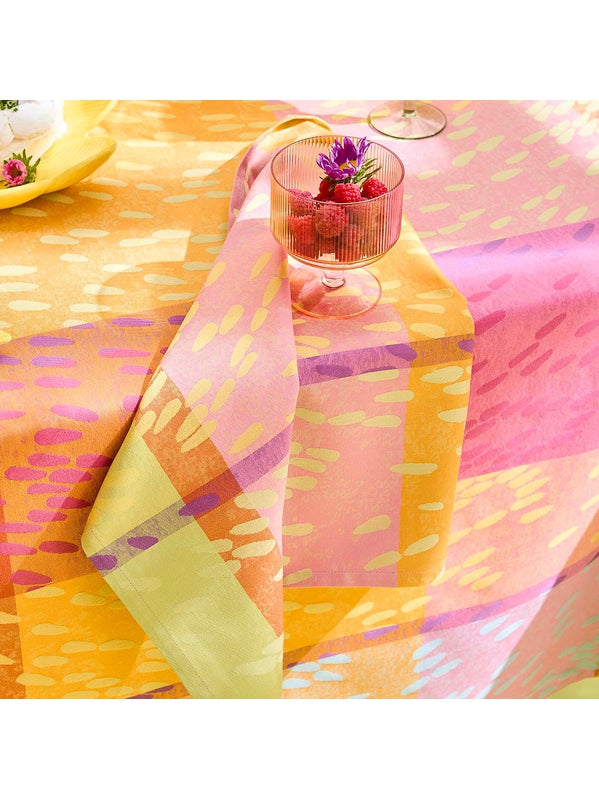 Serviette de table mille sources berlingot rose en coton 55x55 cm