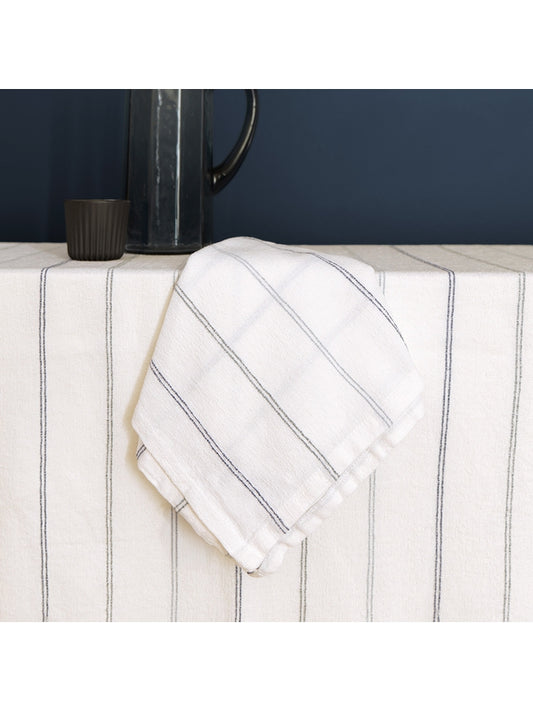 Serviette de table Rimini Blu 50x50 en coton lavé blanc, aspect légèrement froissé