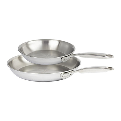 Set de 2 poeles castel pro 5 ply inox poignée fixe 24+28 cm - Cristel