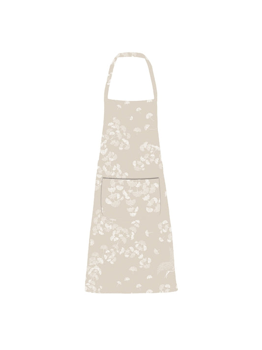 Tablier enduit beige motif Mille Ginkos naturel avec poche, 75x85 cm