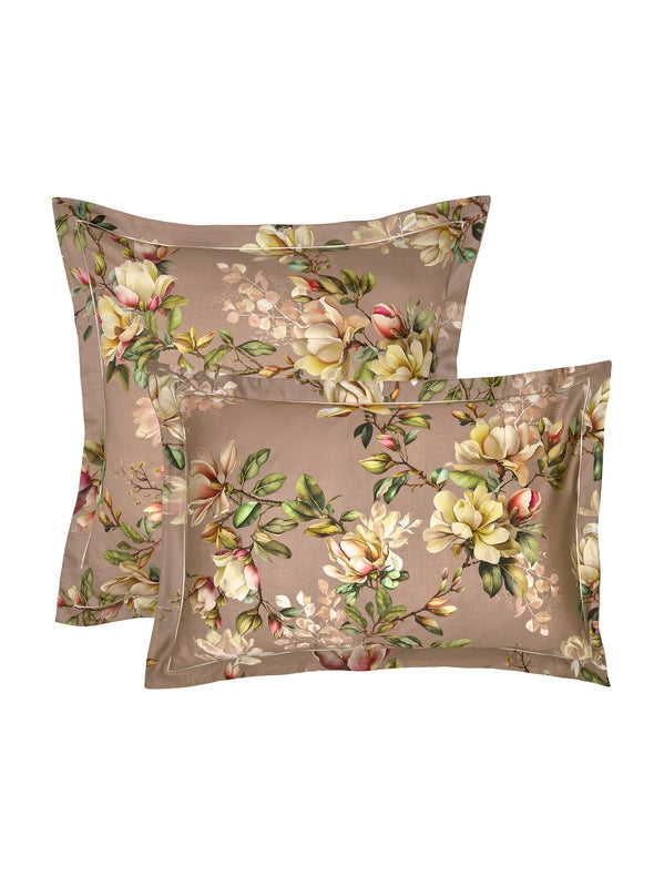 TAIE D'OREILLER MAGNOLIAS ROSE FUME
