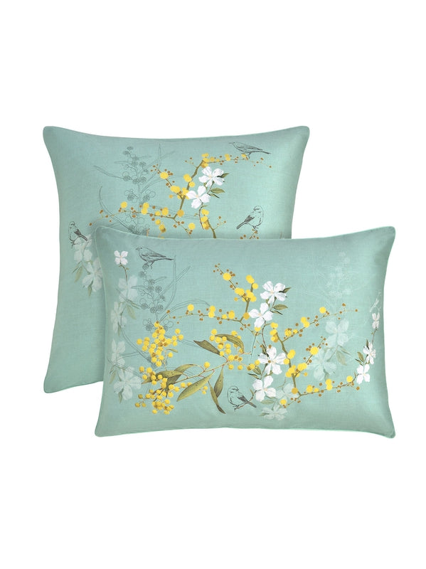 TAIE D'OREILLER MIMOSAS D'ETE TURQUOISE