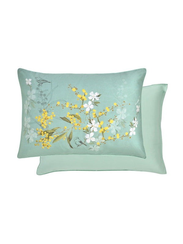 TAIE D'OREILLER MIMOSAS D'ETE TURQUOISE