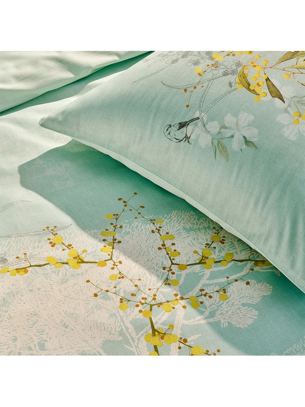 TAIE D'OREILLER MIMOSAS D'ETE TURQUOISE