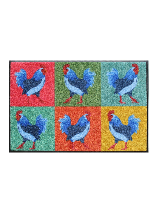 TAPIS DECOR COQS POP ART MULTICOLORE
