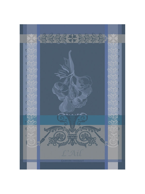 Torchon en coton bleu motif ail ardoise 56x77 cm