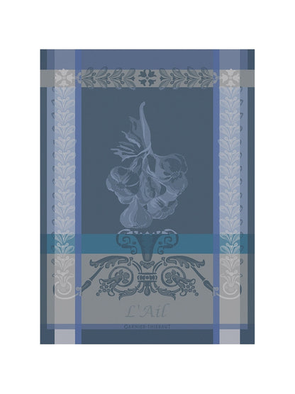 Torchon en coton bleu motif ail ardoise 56x77 cm