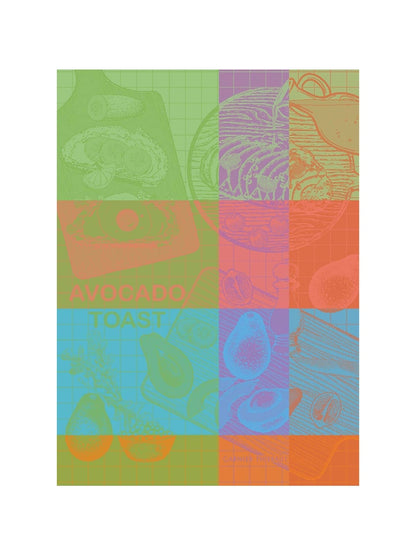 Torchon Avocado Toast Neon en coton vert 56x77 avec ourlet soigné