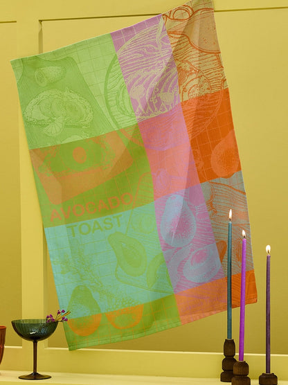Torchon Avocado Toast Neon en coton vert 56x77 avec ourlet soigné