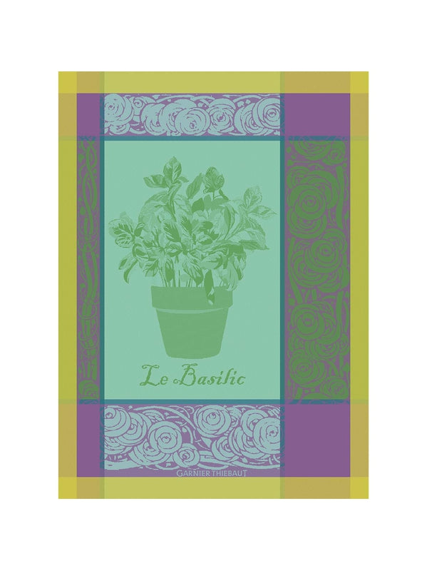 Torchon Basilic Purple violet 56x77 cm en coton avec ourlet soigné