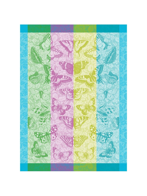 Torchon Beaux Papillons Aquatique bleu en coton 56x77 cm