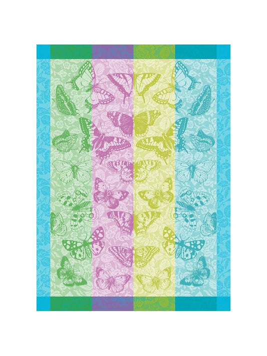 Torchon Beaux Papillons Aquatique bleu en coton 56x77 cm