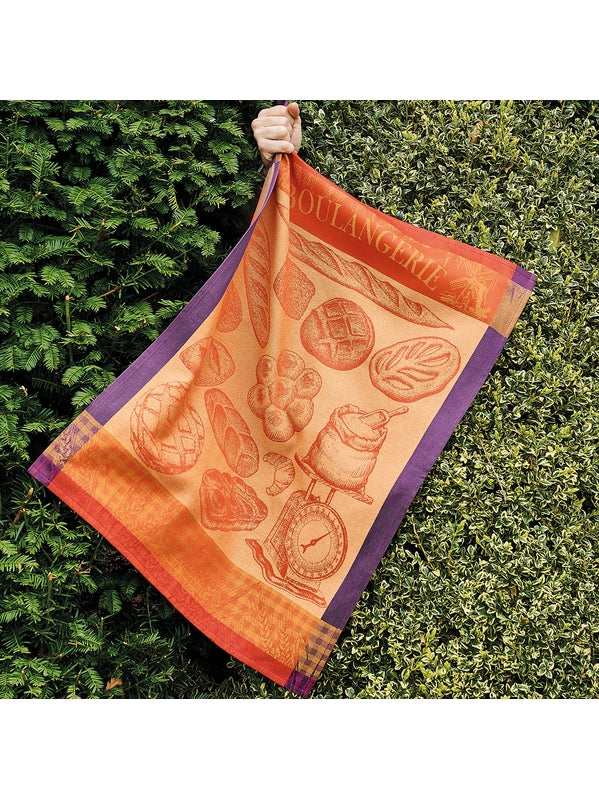 Torchon de boulangerie 56x77 cm en coton orange ambre motif moulin