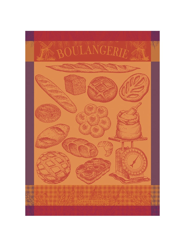 Torchon de boulangerie 56x77 cm en coton orange ambre motif moulin