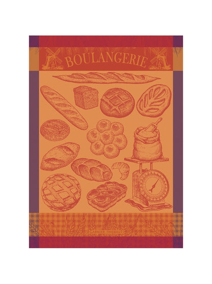 Torchon de boulangerie 56x77 cm en coton orange ambre motif moulin