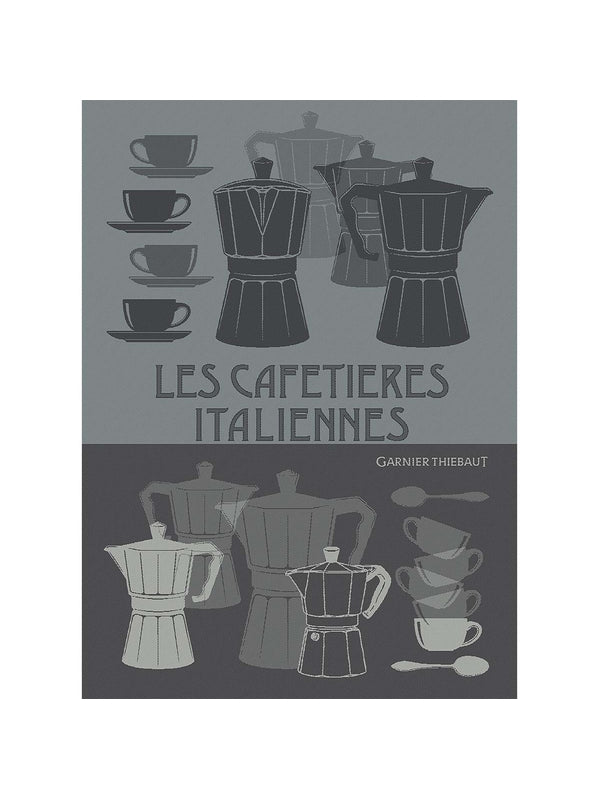 Torchon 50x70 en coton motif cafetière italienne vert de gris