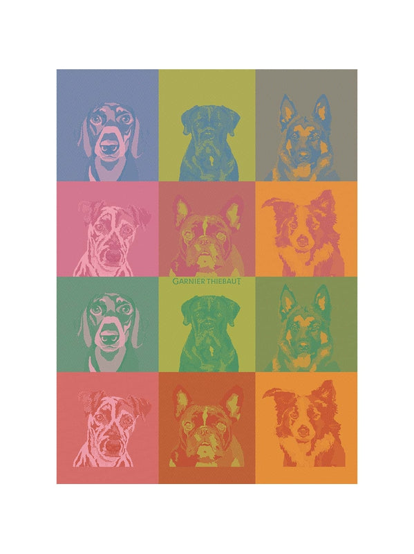 Torchon Chiens Pop multicolore en coton 56x77 cm avec motif chiens