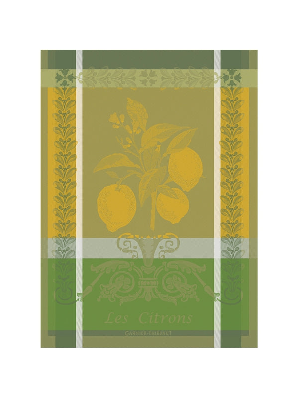 Torchon citron zeste vert 56x77 cm en coton avec motif citron