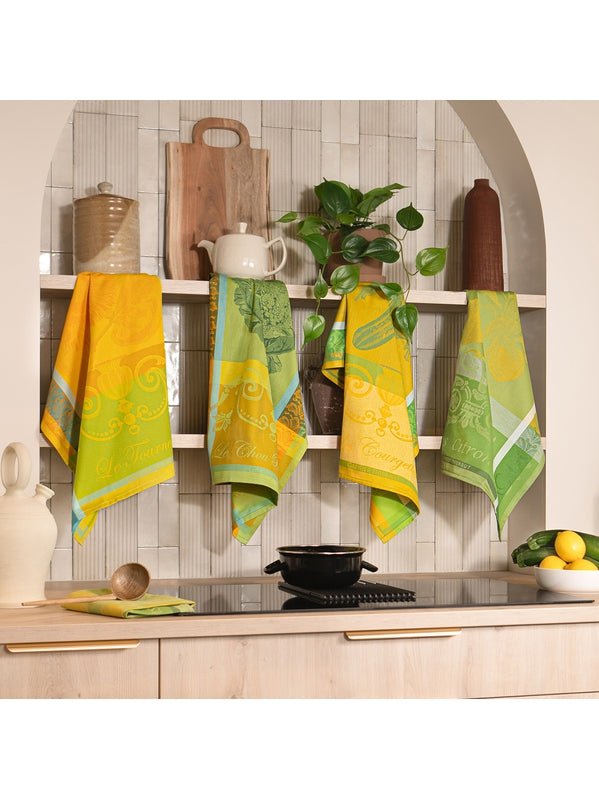 Torchon citron zeste vert 56x77 cm en coton avec motif citron