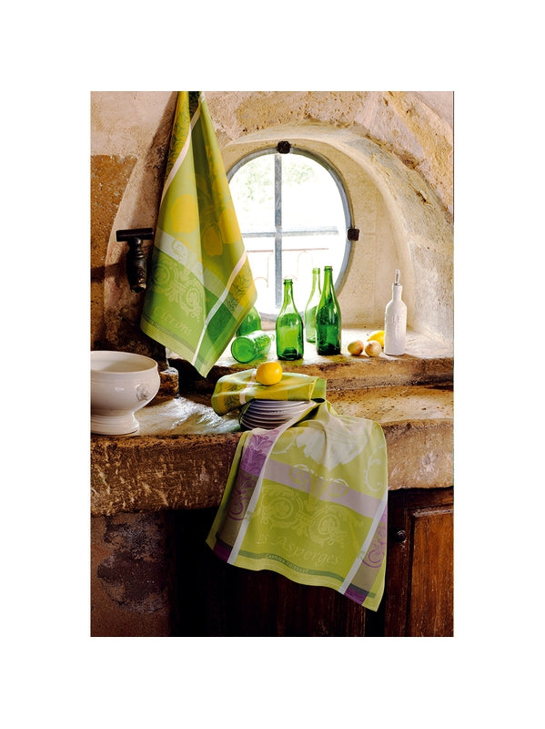 Torchon citron zeste vert 56x77 cm en coton avec motif citron