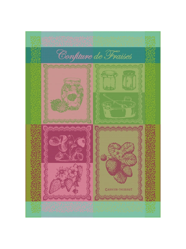 Torchon 100% coton 56x77 multicolore motif confiture de fraises printemps