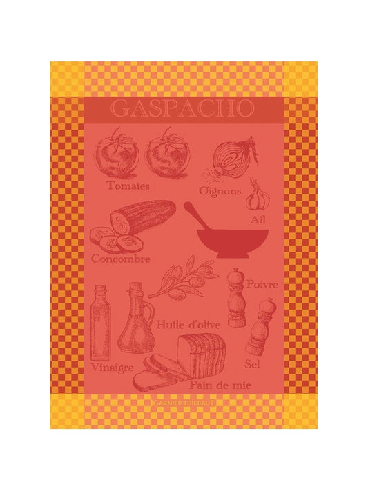 Torchon Gaspacho Rosso en coton rouge 56x77 cm avec finition ourlet