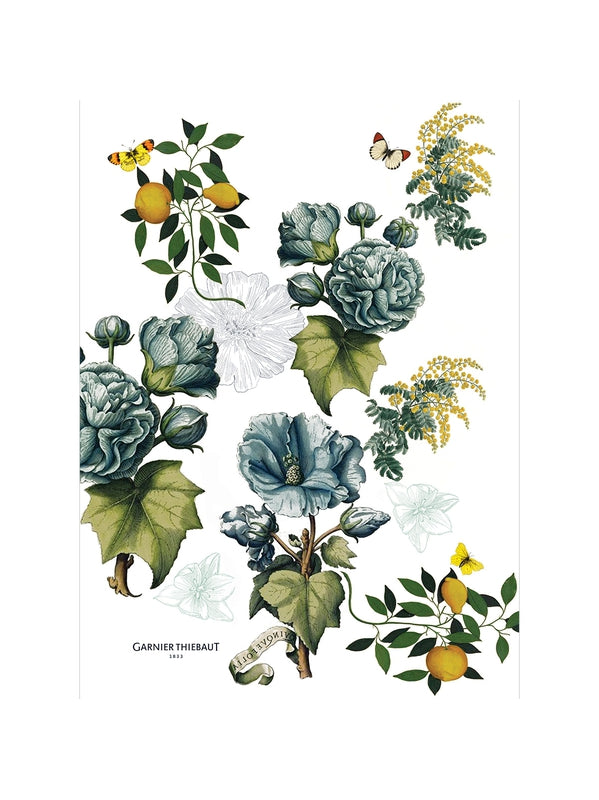 Torchon Giardino bleu 50x70 en coton/lin avec finition ourlets soignés