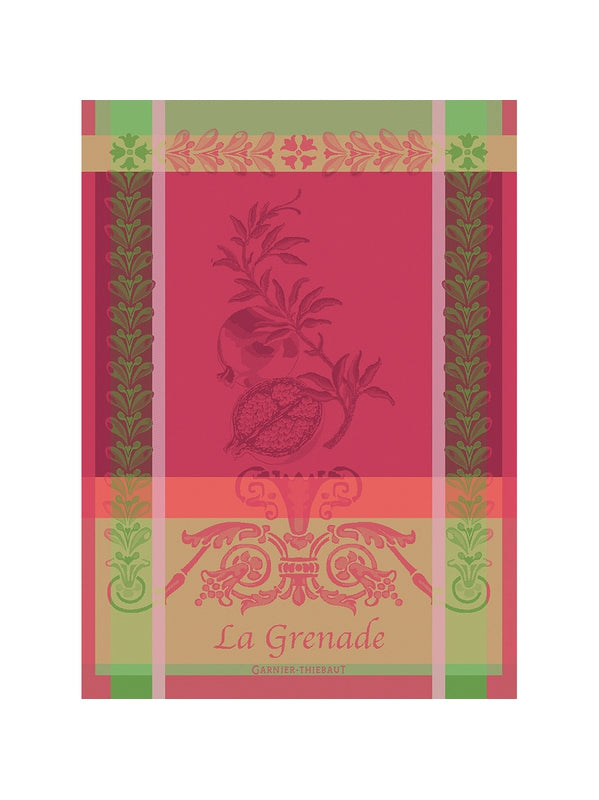 Torchon en coton motif grenade rose format 56x77 cm