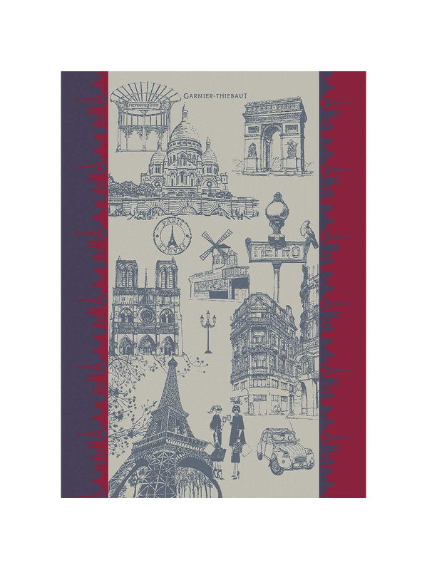 Torchon 100% coton bleu J'aime Paris tricolore 56x77 cm