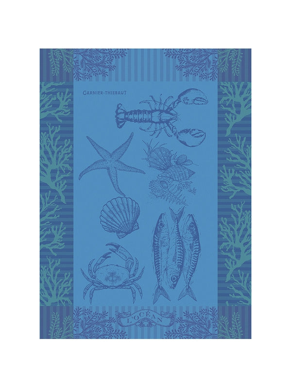 Torchon de cuisine bleu 56x77 cm en coton avec finition ourlet
