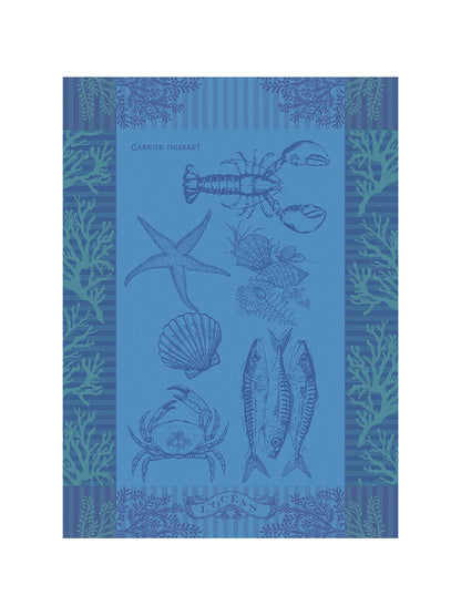 Torchon de cuisine bleu 56x77 cm en coton avec finition ourlet