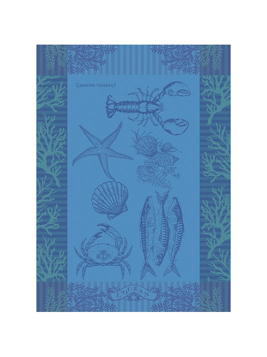 Torchon de cuisine bleu 56x77 cm en coton avec finition ourlet