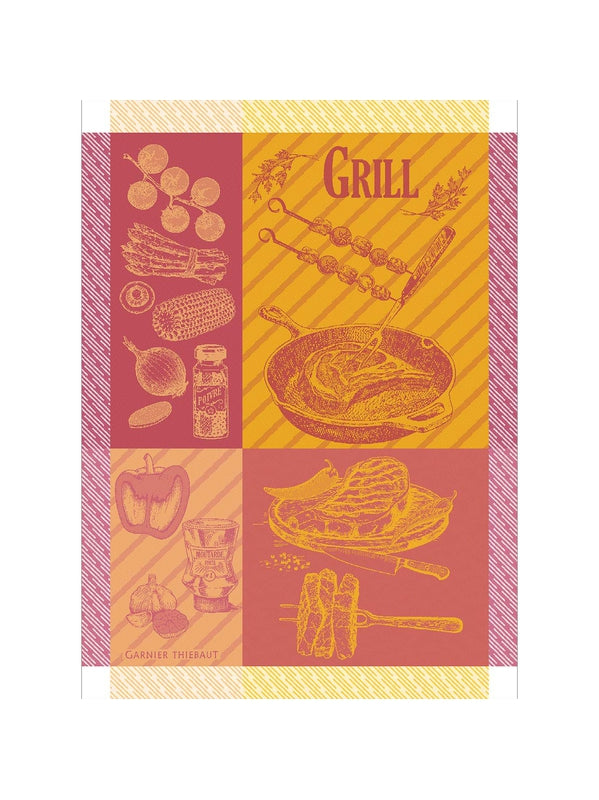 Torchon de cuisine 100% coton rouge 56x77 cm motif Le Grill Ketchup