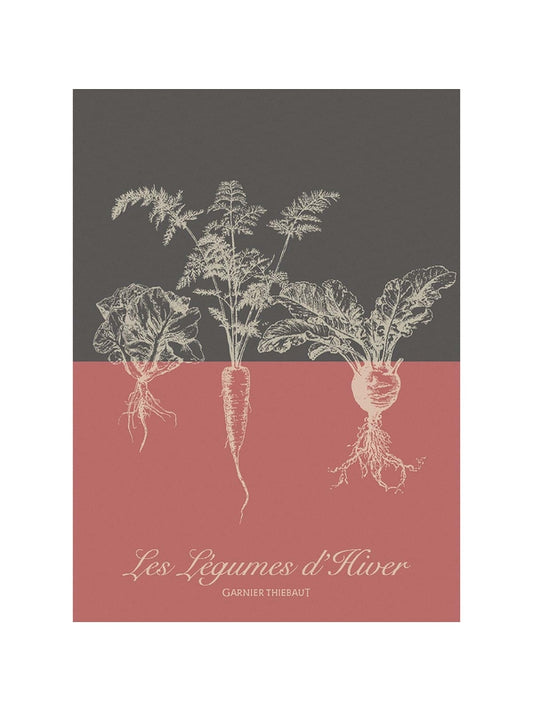 Torchon 100% coton rouge tomette motif légumes d’hiver 56x77 cm