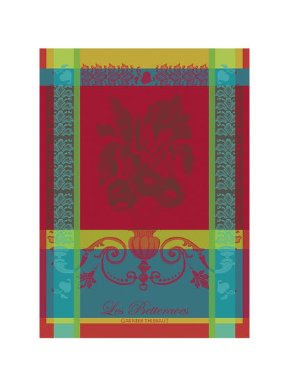 Torchon 100% coton Les Betteraves rouge 56x77 cm, motif betteraves et finition ourlet