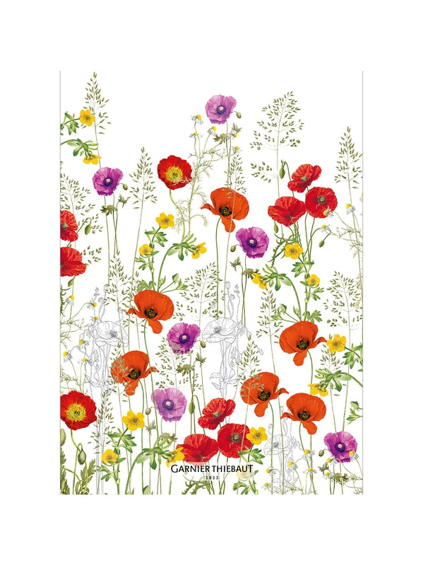 Torchon coquelicots violet en coton et lin rouge format 50x70