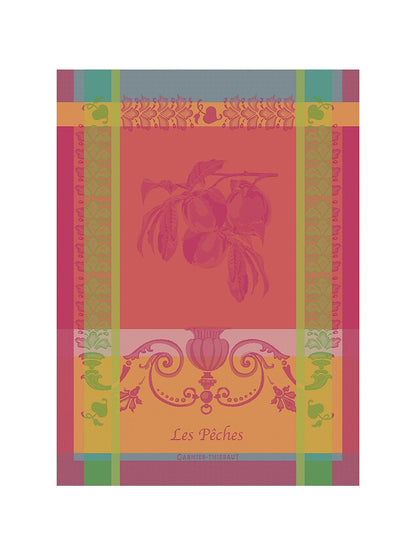 Torchon Les Pêches Rose en coton 56x77 cm, motif pêches sur fond rose