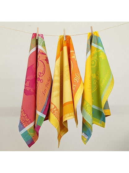 Torchon Les Pêches Rose en coton 56x77 cm, motif pêches sur fond rose