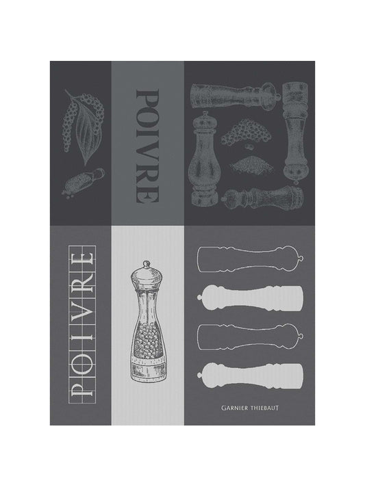 Torchon de cuisine Les Poivrières charbon 56x77 en coton, coloris noir