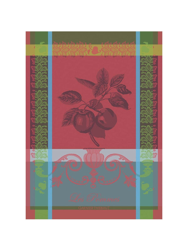 Torchon 100% coton 56x77 rouge vif motif pommes avec ourlet soigné