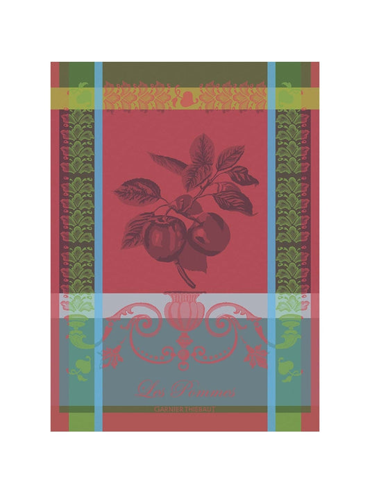 Torchon 100% coton 56x77 rouge vif motif pommes avec ourlet soigné