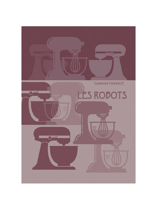 Torchon 50x70 en coton rouge framboise avec motif robots