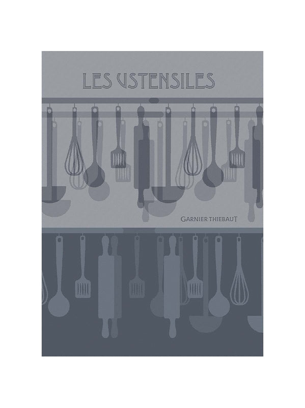Torchon de cuisine bleu denim 50x70 cm en coton avec motif ustensiles