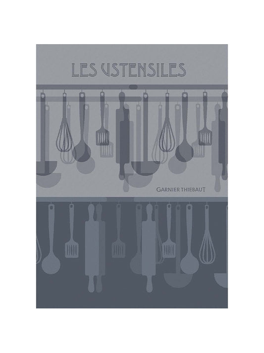 Torchon de cuisine bleu denim 50x70 cm en coton avec motif ustensiles