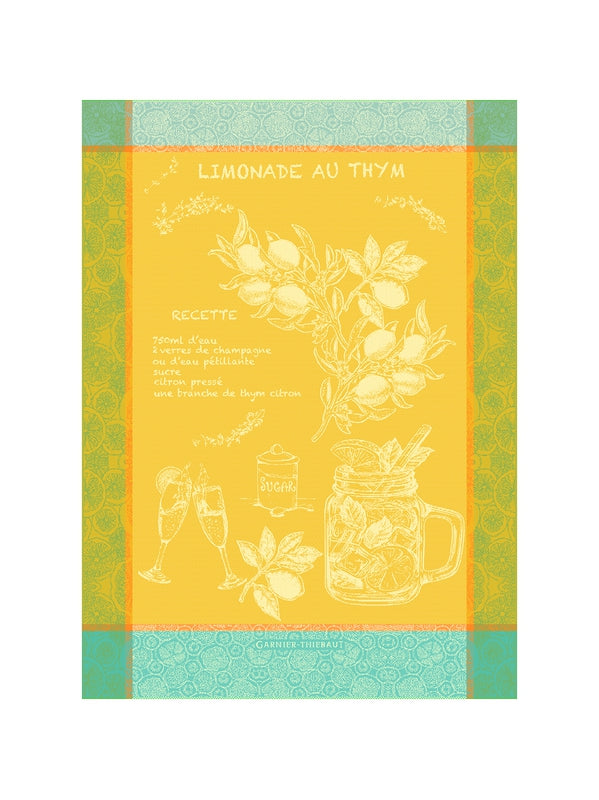 Torchon jaune limonade au thym soleil 56x77 cm en coton